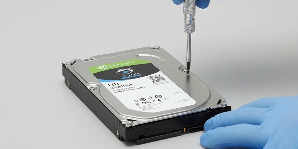 veri-kurtarma-fiyatlari-neye-gore-belirlenir-ywhxoh Teknisyenin tornavidayla Seagate SkyHawk 1TB hard diski açmaya hazırlanması